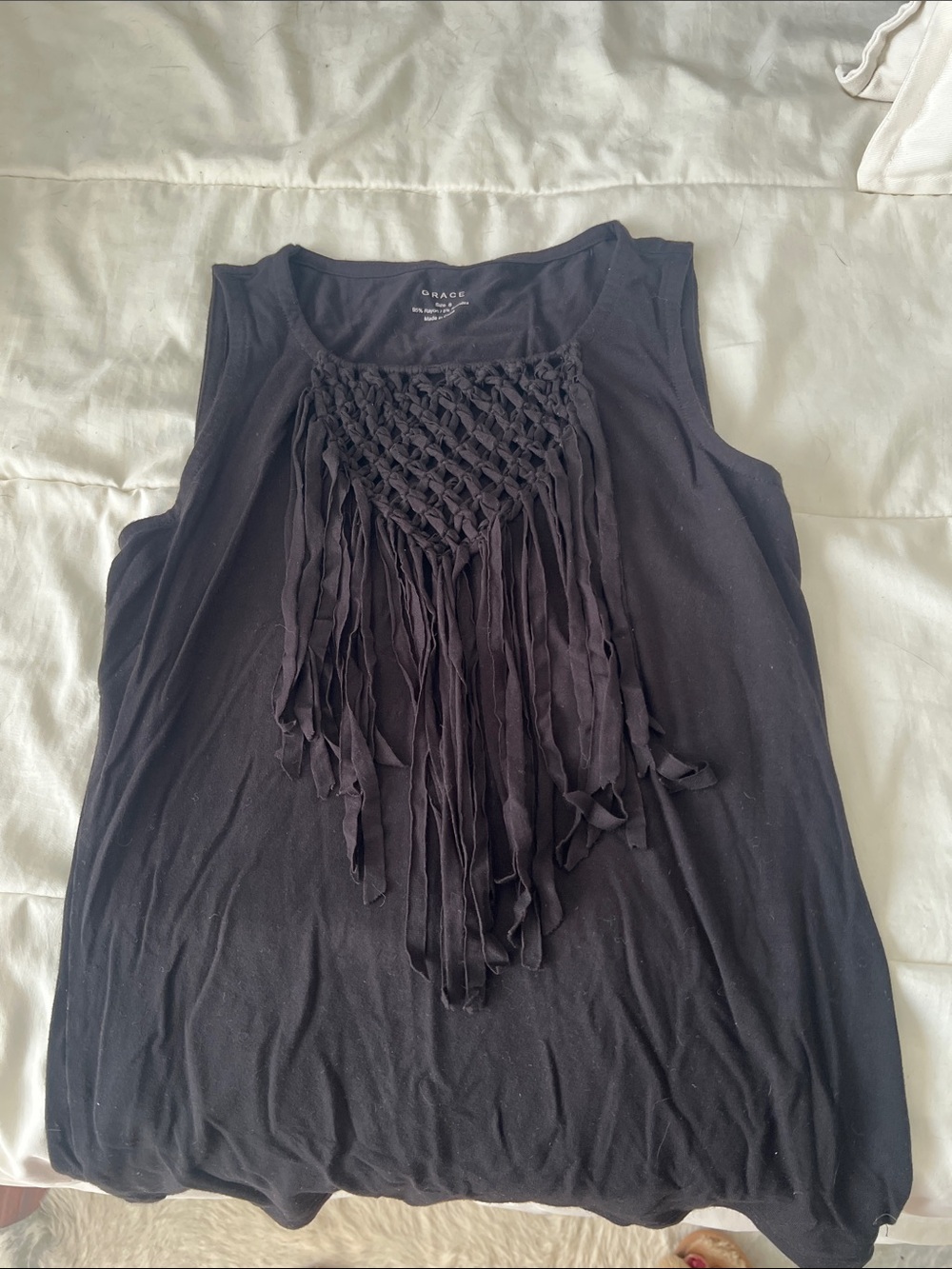Grace Elements Black Fringe-Front Sleeveless Tank